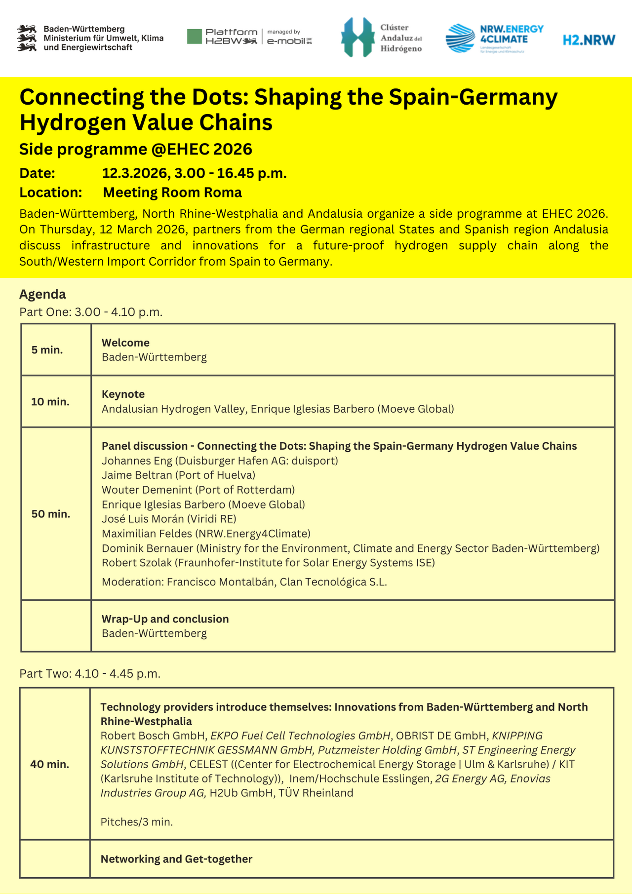 Auf gelben Hintergrund ist in einer Tabelle der Ablauf des Programmes der Veranstaltung zu sehen.