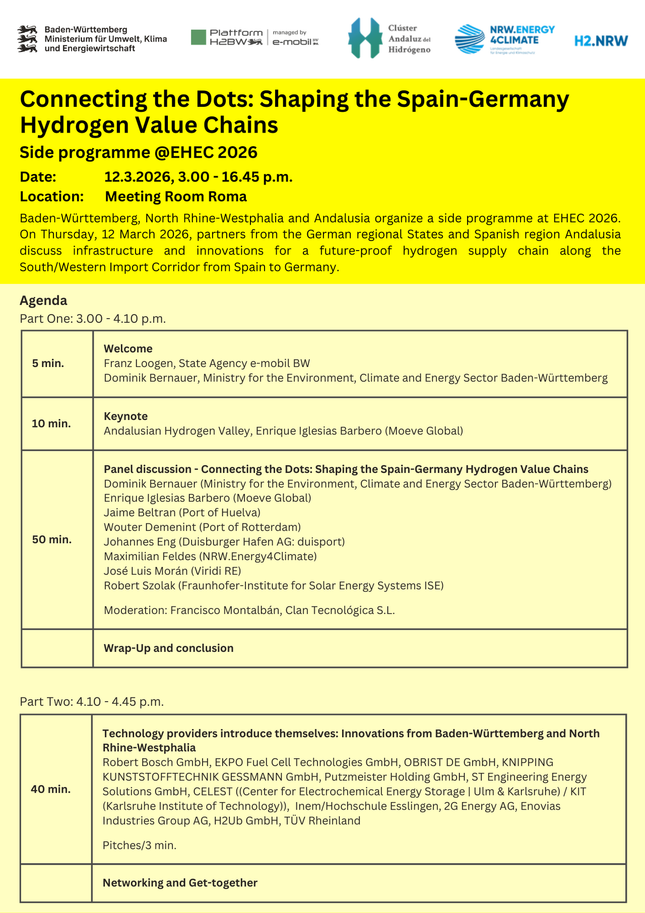 Auf gelben Hintergrund ist in einer Tabelle der Ablauf des Programmes der Veranstaltung zu sehen.